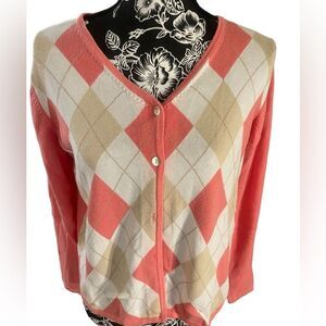 Vintage 100% Cotton Argyle Button up Cardigan from Fairway Sport Size Medium